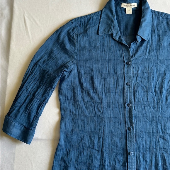 Coldwater Creek Sheer Blue Button-Front Women's Shirt - Lightweight Layering Top - Picture 12 of 17